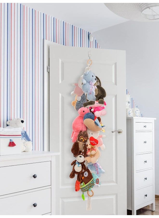 Biubee 2 Pcs Boho Cotton Stuffed Animal Hanging Chain- Strong Toy Organizer Storage Chain 78" Handmade Plush Toys Hanging Chain with 40 Clips & 4 Hook Macrame Wall Toy Storage Chain Decor for Toys Hats  - Image 3
