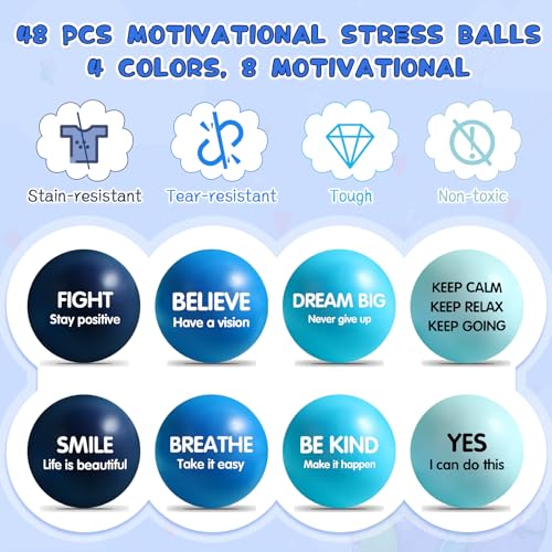 Liliful 48 Pcs Motivational Stress Balls Bulk Inspirational Squeeze Balls for Adults Anxiety Relief Fidget Toys Office Employee Gifts Classroom Rewards 22 Inch Blue - Image 5