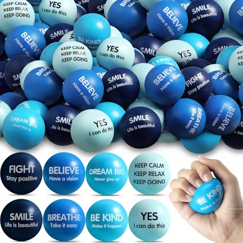 Liliful 48 Pcs Motivational Stress Balls Bulk Inspirational Squeeze Balls for Adults Anxiety Relief Fidget Toys Office Employee Gifts Classroom Rewards 22 Inch Blue - Image 1
