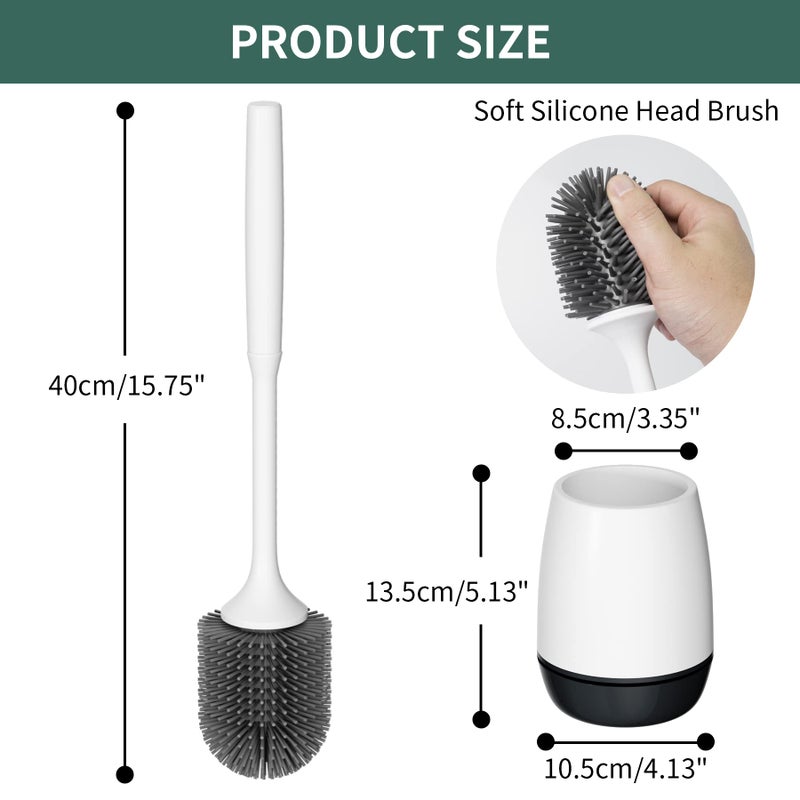 Hibbent 2 Pack Toilet Brush with Ventilated Drying Holder, Silicone Toilet Bowl Brush Bathroom Cleaning Bowl Brush Kit Sturdy Cleaning Toilet Brush, Floor Standing & Wall Mounted Without Drilling, Black - Image 2