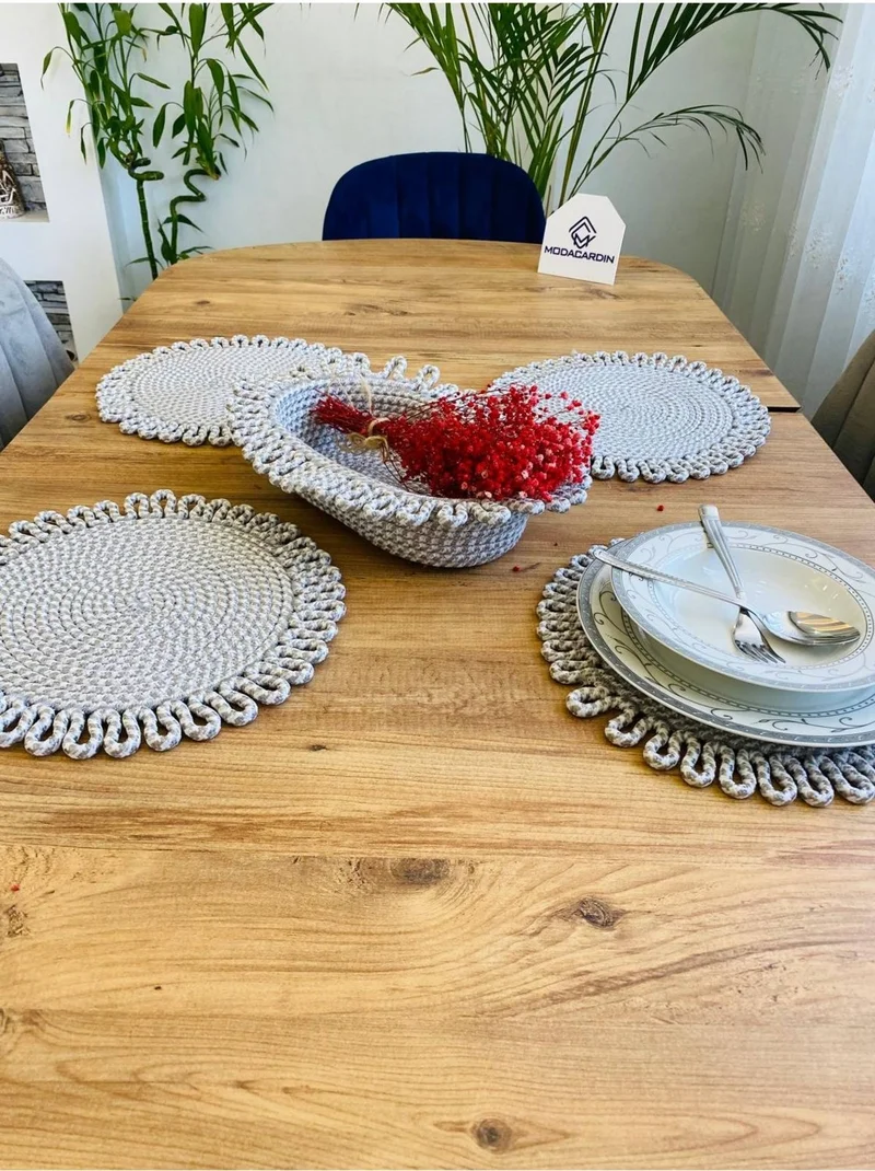 بدز ديري BDZ Leather Wicker Jute Presentation Plate Mat American Service and Basket 5 Pieces