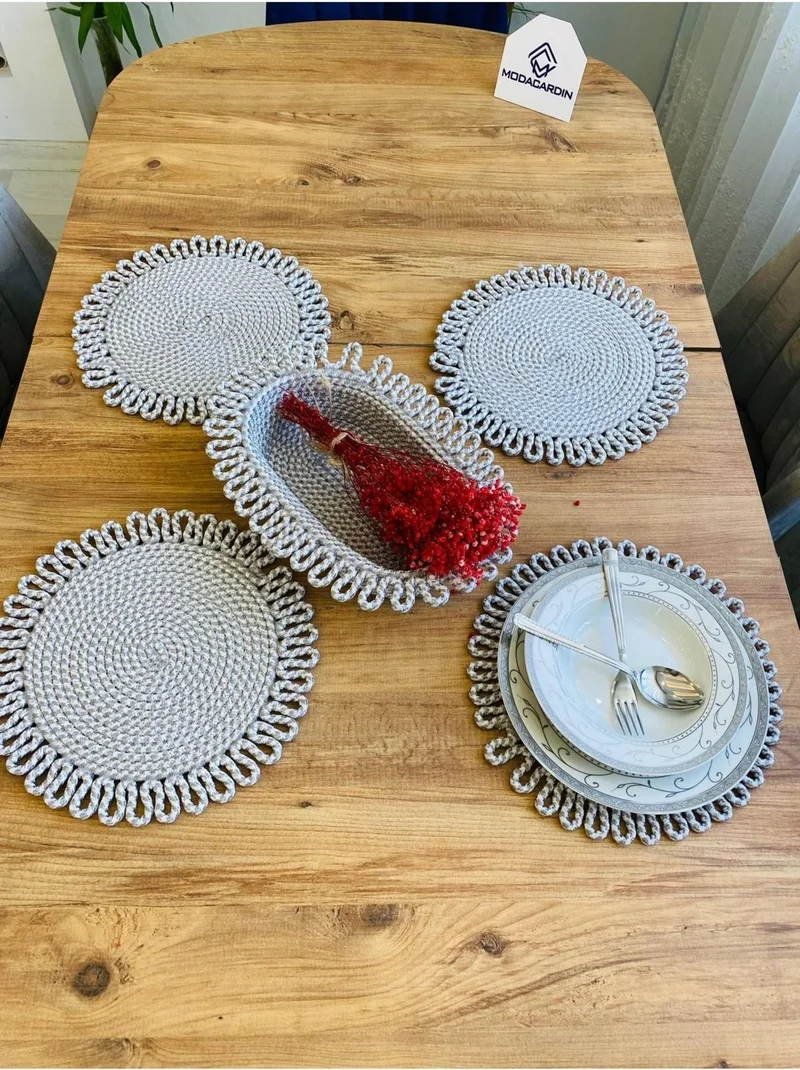 بدز ديري BDZ Leather Wicker Jute Presentation Plate Mat American Service and Basket 5 Pieces