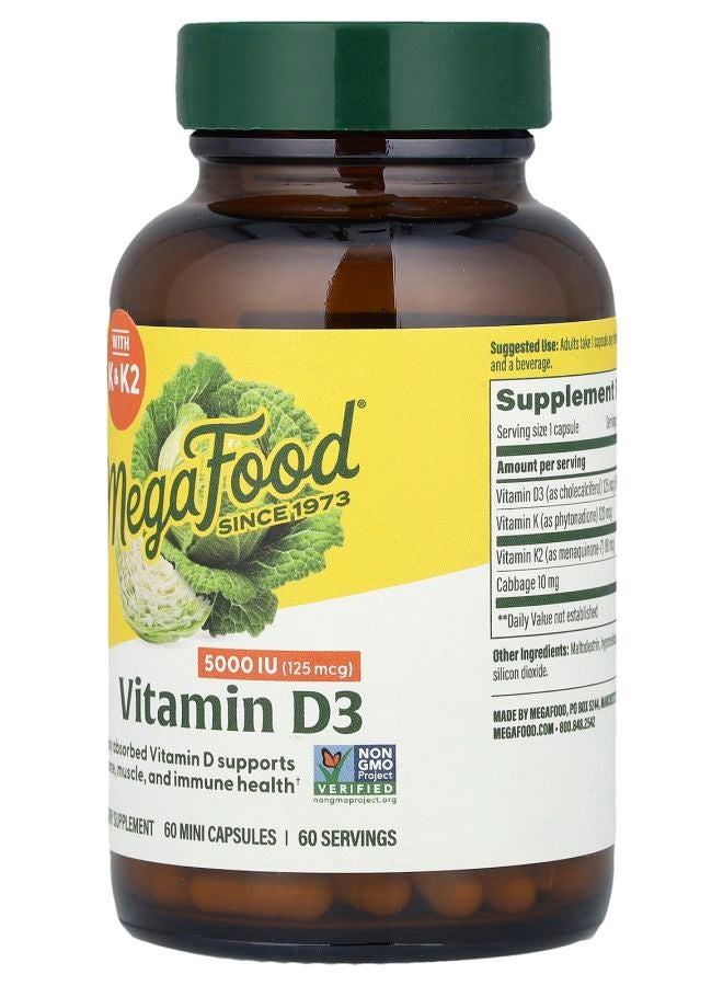 MegaFood Vitamin D3 125 mcg  (5000 IU) 60 Mini Capsules - Image 2