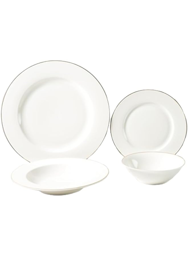 بين سيرفي طقم عشاء نيوبون أنيق من 16 قطعة، أبيض وذهبي، 1Mmgk Rd