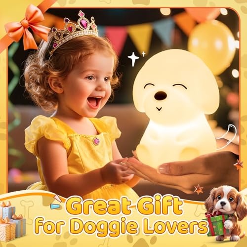 Mubarek Night Light for Kids | 16 Colors & 2 Brightness & 30/60min Timer & Soft Silicone & 10h Use | Cute Night Light for Baby Nursery Kids Nightlight Dog Lamp, Kawaii Room Decor Puppy Gifts for Boys & Girls - Image 2