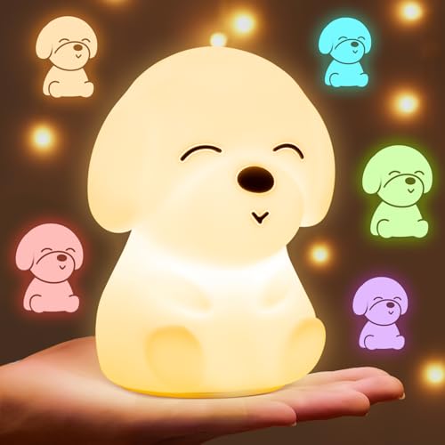 Mubarek Night Light for Kids | 16 Colors & 2 Brightness & 30/60min Timer & Soft Silicone & 10h Use | Cute Night Light for Baby Nursery Kids Nightlight Dog Lamp, Kawaii Room Decor Puppy Gifts for Boys & Girls - Image 1