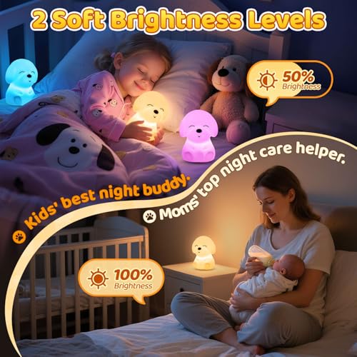 Mubarek Night Light for Kids | 16 Colors & 2 Brightness & 30/60min Timer & Soft Silicone & 10h Use | Cute Night Light for Baby Nursery Kids Nightlight Dog Lamp, Kawaii Room Decor Puppy Gifts for Boys & Girls - Image 5