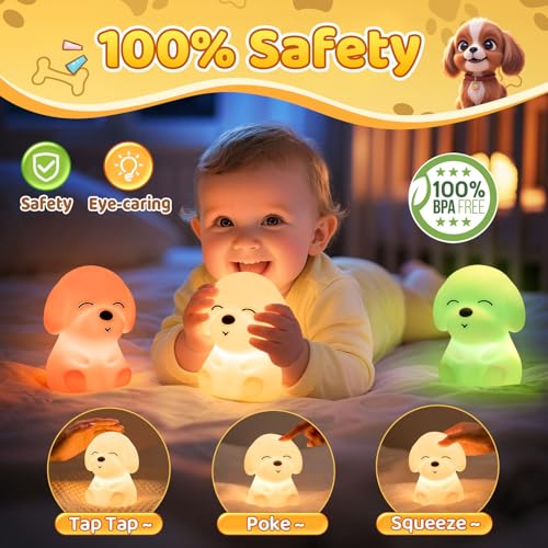Mubarek Night Light for Kids | 16 Colors & 2 Brightness & 30/60min Timer & Soft Silicone & 10h Use | Cute Night Light for Baby Nursery Kids Nightlight Dog Lamp, Kawaii Room Decor Puppy Gifts for Boys & Girls - Image 4