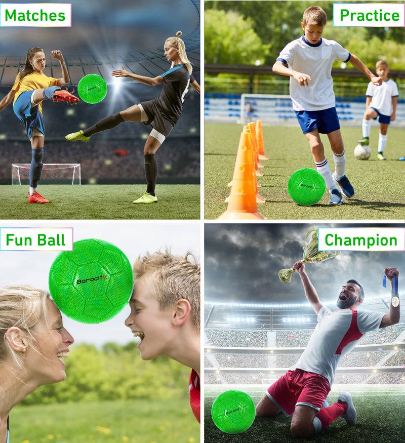 Barocity Soccer Ball - Boys and Girls Official Match Ball with Cool Reflective Rainbow Hex Pattern, for Indoor, Outdoor, Training, Practice - Iridescent Green Size 4 - Image 3