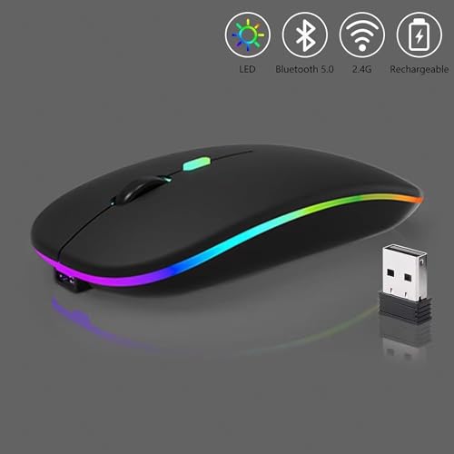 Guiheng 10 Pack Wireless Bluetooth Mouse,LED Dual Mode Rechargeable Silent Slim Laptop Mouse,Portable(BT5.2+USB Receiver) Dual Mode Computer Mice,for Laptop,Desktop Computer,ipad Tablet,Phone,TV (Black) - Image 4