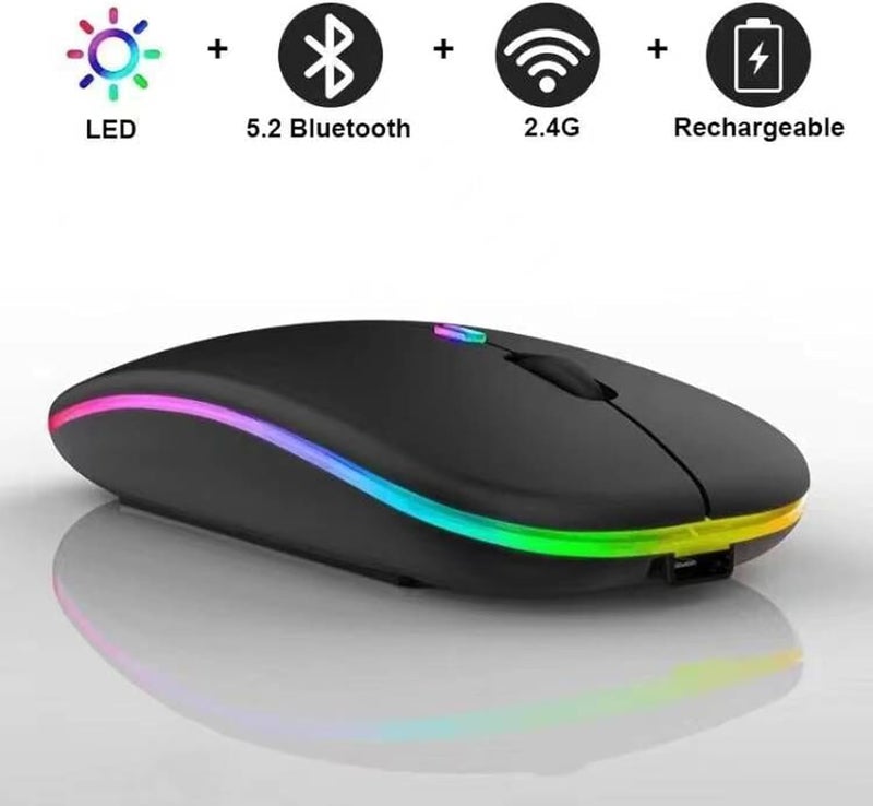 Guiheng 10 Pack Wireless Bluetooth Mouse,LED Dual Mode Rechargeable Silent Slim Laptop Mouse,Portable(BT5.2+USB Receiver) Dual Mode Computer Mice,for Laptop,Desktop Computer,ipad Tablet,Phone,TV (Black) - Image 3
