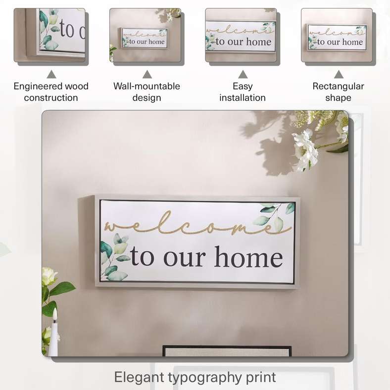 Pan Home Welcome Home Wall Art 18.8x42cm - White - 191AIC9903951 - Image 4