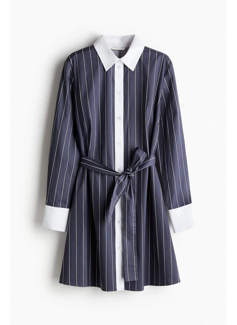 اتش اند ام فستان قميص بحزام ربط