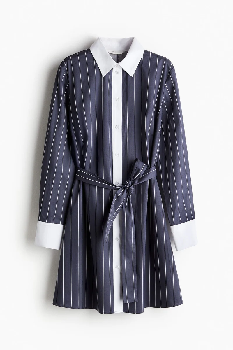 اتش اند ام فستان قميص بحزام ربط