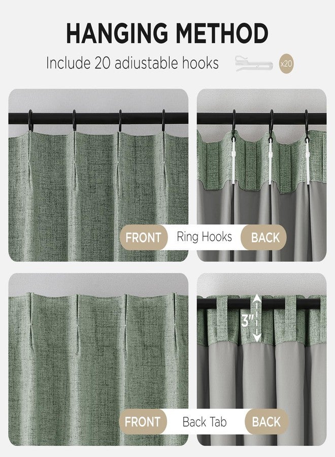 Joydeco Pinch Pleated Curtains - 100% Blackout for Bedroom, Sage Green Linen Curtains 40" W x 84" L, Thermal Insulated 2 Panels Light Blocking Drapes, Back Tabs for Living Room - Image 4