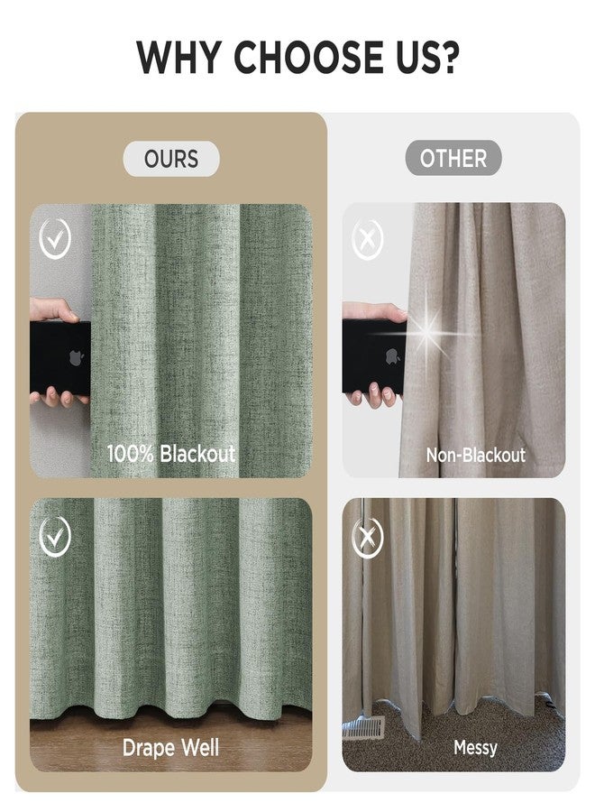 Joydeco Pinch Pleated Curtains - 100% Blackout for Bedroom, Sage Green Linen Curtains 40" W x 84" L, Thermal Insulated 2 Panels Light Blocking Drapes, Back Tabs for Living Room - Image 5