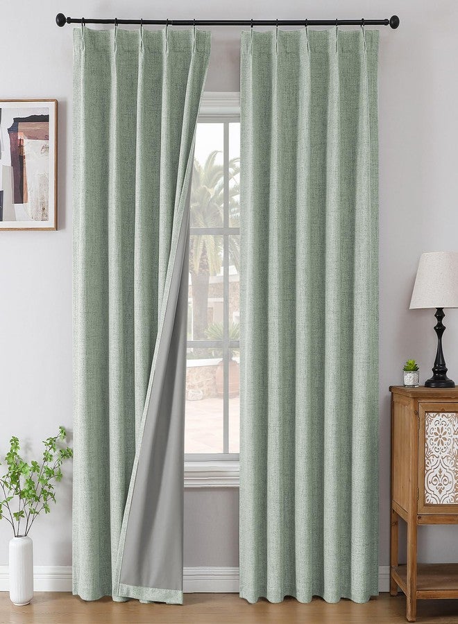 Joydeco Pinch Pleated Curtains - 100% Blackout for Bedroom, Sage Green Linen Curtains 40" W x 84" L, Thermal Insulated 2 Panels Light Blocking Drapes, Back Tabs for Living Room - Image 1