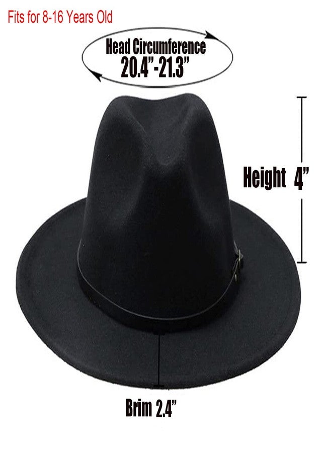 Eohak Kids Girls-Fedora-Hats for Boys Vintage Wide-Brim Bowler-Cap Classic Solid Belt Fedoras Caps 8-16 Years - Image 3