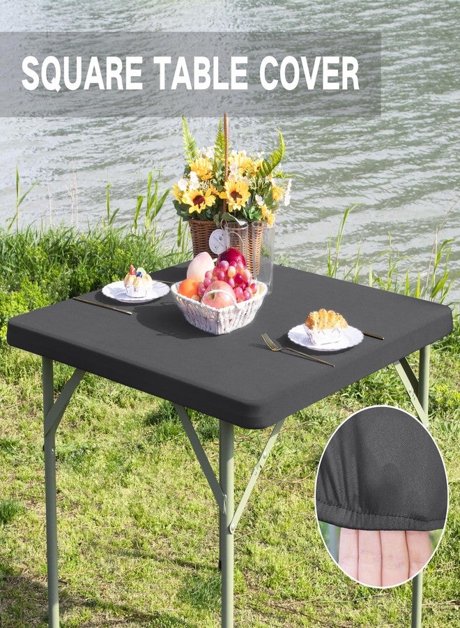 Nacuci Square Fitted Table Cover Elastic Tablecloth Stretch Spandex Table Top Cover Table Topper Cap for Dining Kitchen Home Party Grey 34X34 Inch - Image 3