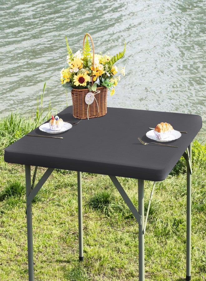 Nacuci Square Fitted Table Cover Elastic Tablecloth Stretch Spandex Table Top Cover Table Topper Cap for Dining Kitchen Home Party Grey 34X34 Inch - Image 1