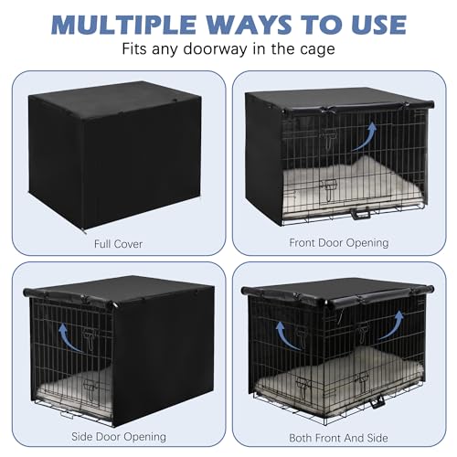 Akinerri Dog Crate Cover - Double Door Waterproof Kennel Cover, Durable 600D Polyester, Black, Fits 42 Inch Dog Crate - Image 4
