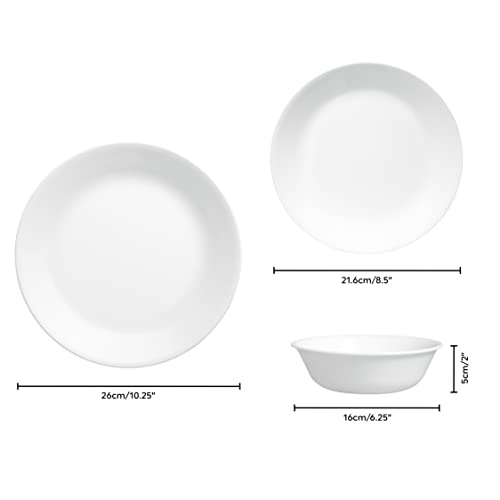 Corelle Dinnerware Set (12pc Set, Winter Frost White)-Dinner Set for 4 | 4 x Dinner Plates, Side Plates & Bowls - Image 2