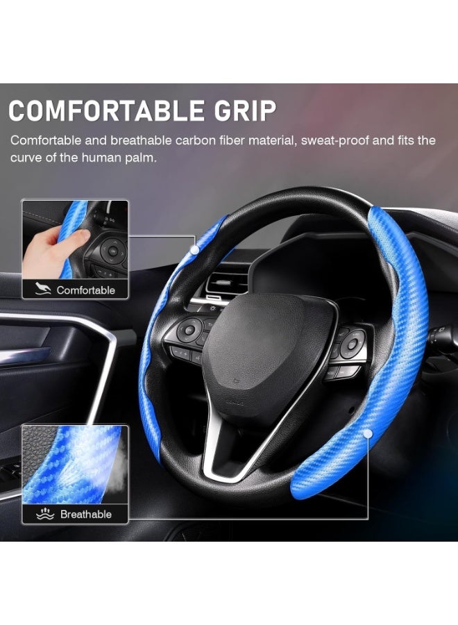 YONK New Carbon Fiber Steering Pattern Wheel Cover for Women&Man, Safe and Non-Slip Car Accessory Protector Wheel Cover Universal Automobile Interior Accessories Sport BLUE - Image 2