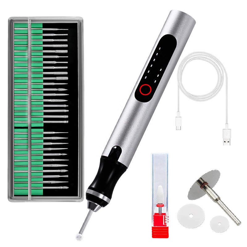 CBVCBV Wireless Engraving Pen Kit - Precision Tool for Artists & DIY | Engrave Jade, Wood, Metal, Polish Phone Chips | Smooth & Powerful with,engraver wood carving tool engraving machineï¼ (Silver + Black) - Image 1