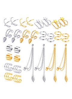 Ear Cuff Set Non-Piercing Ear Accessories Fake Cartilage Earrings Wave Cuff Earrings Modern Ear Cuff Styles Tassel Threader Earrings for Ear Piercing or Non-Pierced Ears(Gold Silver)