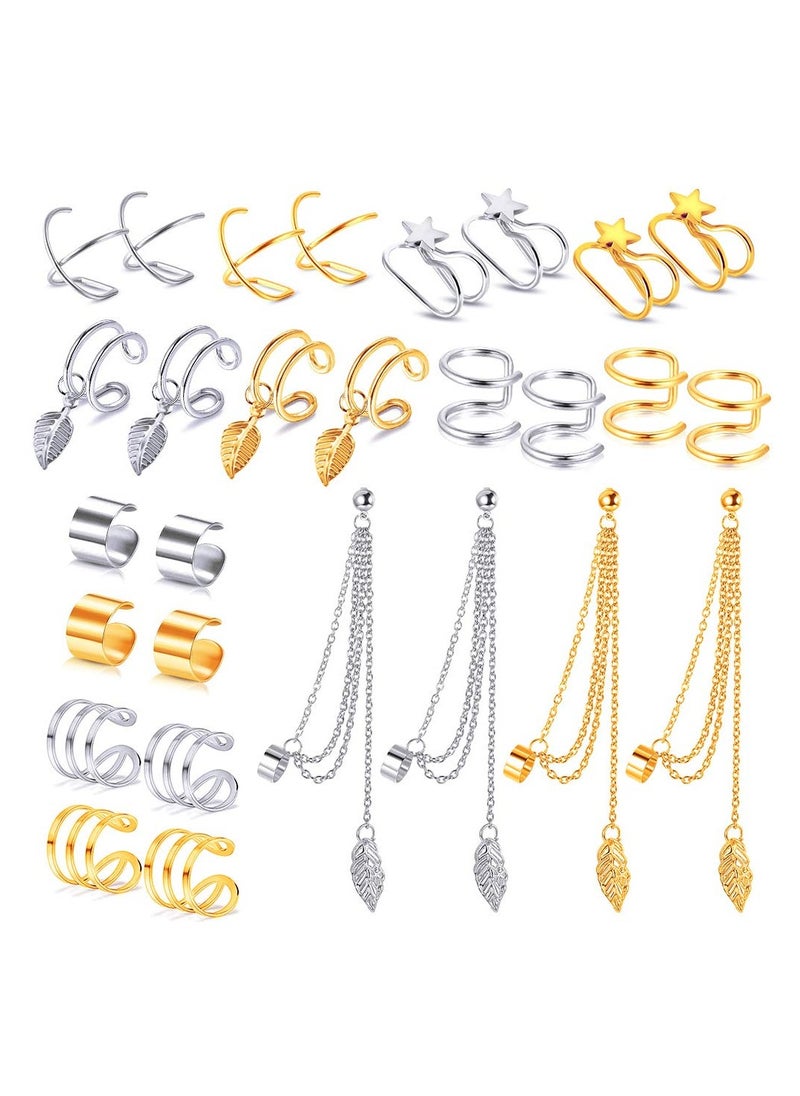 SYOSI - Ear Cuff Set Non-Piercing Ear Accessories Fake Cartilage Earrings Wave Cuff Earrings Modern Ear Cuff Styles Tassel Threader Earrings for Ear Piercing or Non-Pierced Ears(Gold Silver) - Image 1
