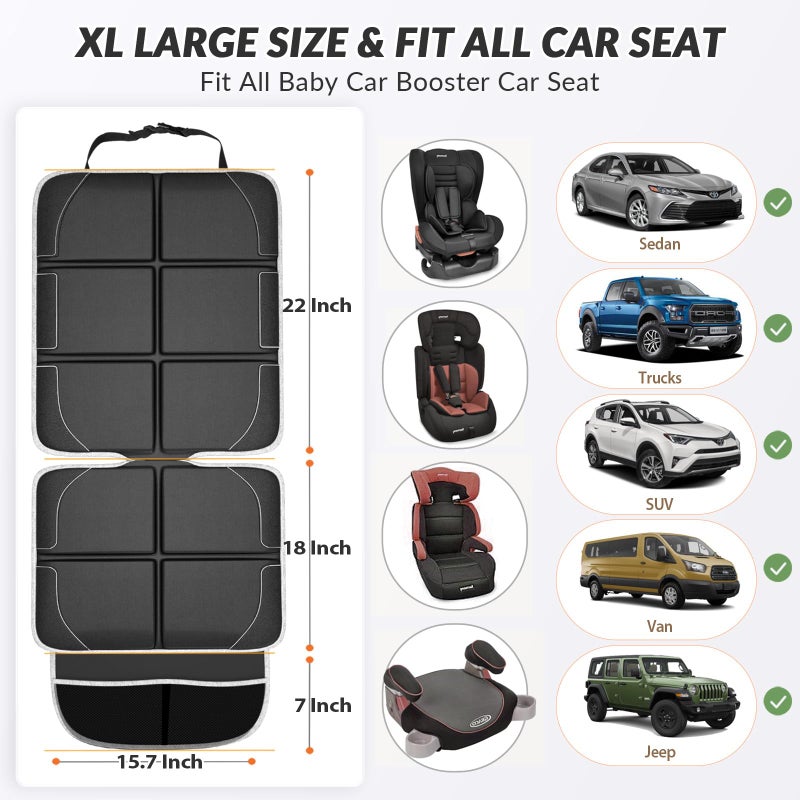 Gimars XL Thickest 5-Layer EPE Car Seat Protector for Child Car Seat and Pet, 2 Pack Large Waterproof 600D Fabric Carseat Protector Car Seat Cover with 2 Mesh Pockets for SUV Sedan Truck Leather Seat - Image 3