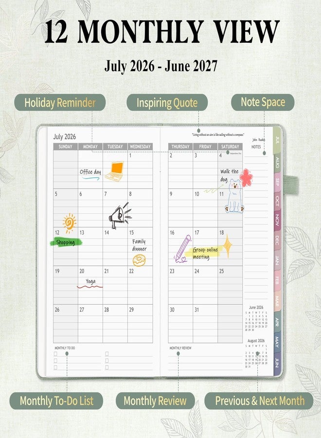 Billtigif 2026-2027 Planner Weekly and Monthly, Jul 2026 - Jun 2027, A5 Linen Cover Calendar Planner 2026-2027, Agenda Book with Colorful Monthly Tabs, Inner Pocket (5.8" x 8.3", Green) - Image 2