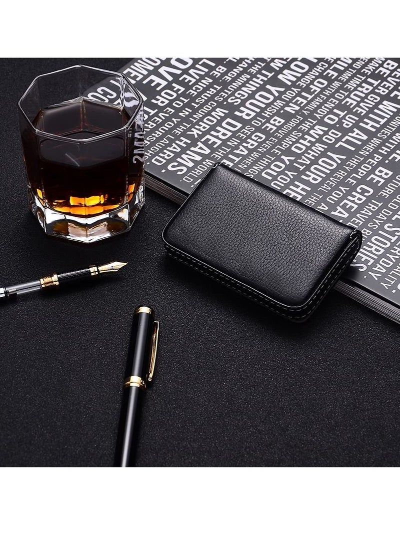 KASTWAVE 2 Pieces Business Card Holder, Business Card Wallet Leather Business Card Case Pocket Business Name Card Holder with Magnetic Shut, Credit Card ID Case wallet (Blue and Black) - Image 4