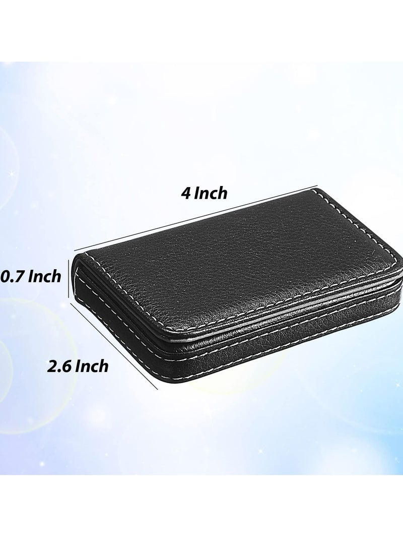 KASTWAVE 2 Pieces Business Card Holder, Business Card Wallet Leather Business Card Case Pocket Business Name Card Holder with Magnetic Shut, Credit Card ID Case wallet (Blue and Black) - Image 3