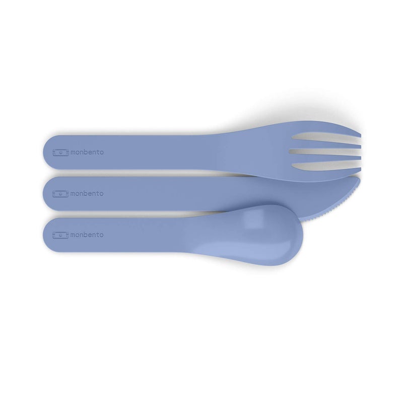 MONBENTO - Cutlery Set for Lunch Box MB Pocket Infinity - 3 Pieces Fork Knife Spoon - Flatware Set for Work Lunch Packing - Biodegradable Plastic - Blue - Image 3