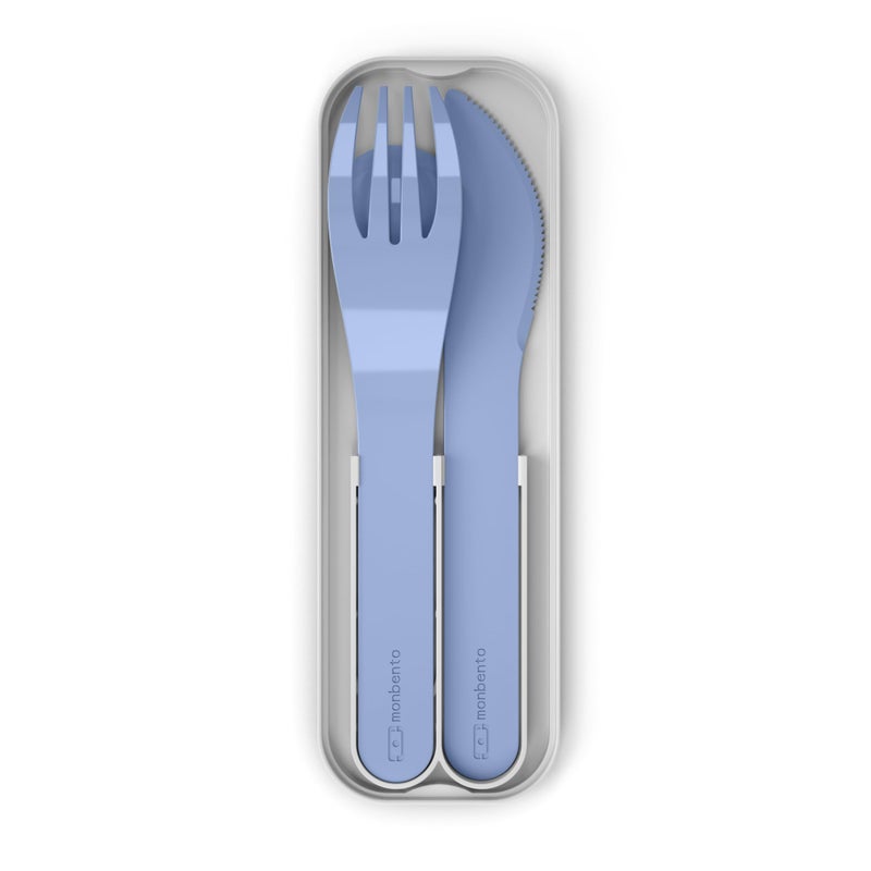 MONBENTO - Cutlery Set for Lunch Box MB Pocket Infinity - 3 Pieces Fork Knife Spoon - Flatware Set for Work Lunch Packing - Biodegradable Plastic - Blue - Image 2