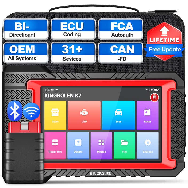 KINGBOLEN K7 OBD2 Scanner Bidirectional Test Full System Bluetooth Diagnostic Scan Tool with ECU Coding Active Test 31 Resets Autovin TPMS Relearn FCA AutoAuth 3 Years Update