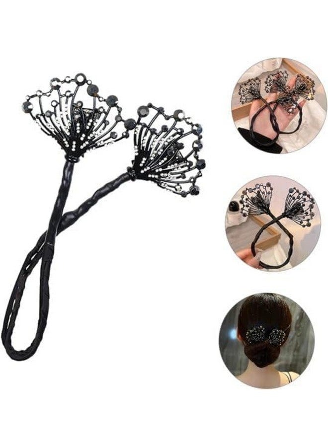 SARJAK Floral Hair Bun Maker with Rhinestone Clips for Elegant Hairstyles, Black - Image 1