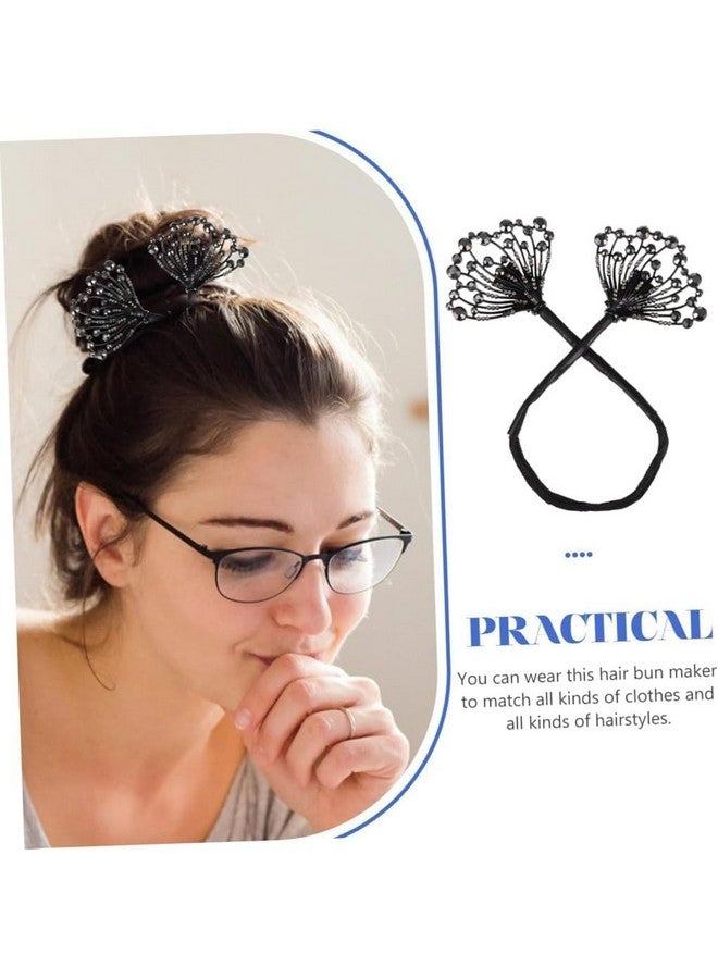 SARJAK Floral Hair Bun Maker with Rhinestone Clips for Elegant Hairstyles, Black - Image 4
