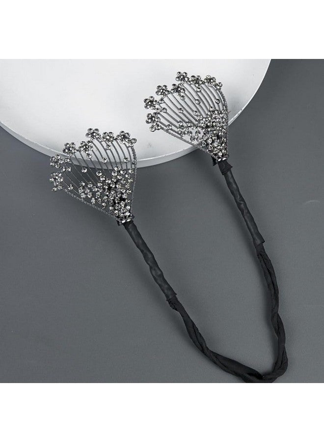 SARJAK Floral Hair Bun Maker with Rhinestone Clips for Elegant Hairstyles, Black - Image 2