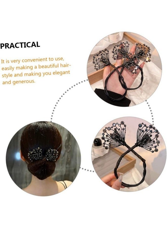 SARJAK Floral Hair Bun Maker with Rhinestone Clips for Elegant Hairstyles, Black - Image 5