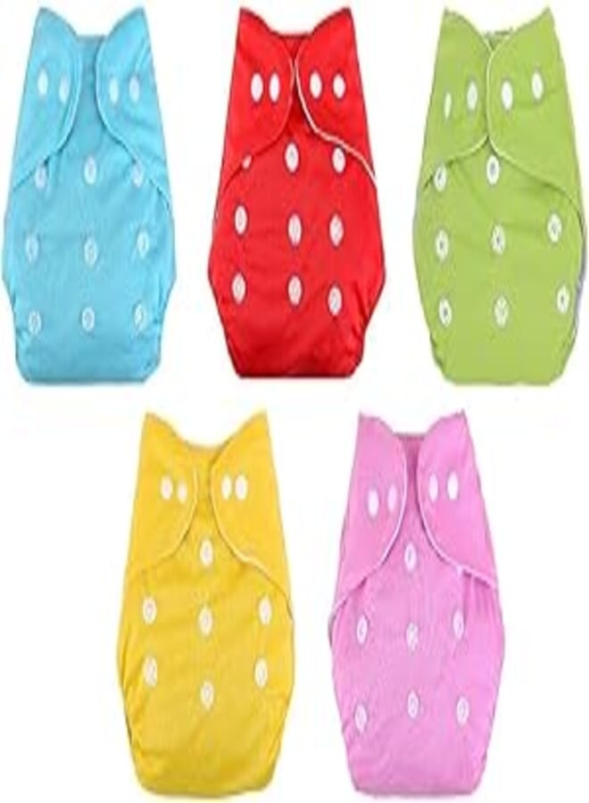 Baby Tickle Baby Adjustable Cotton Pocket Diapers and Reusable Baby Washable Cloth Diaper Nappies for Babies, Infants, Toddlers, Age 0 to 3 Years (Pack of 5) (Assorted color)