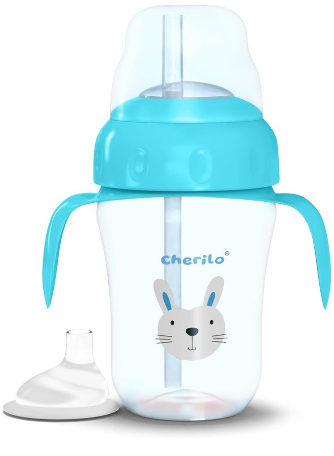 Cherilo Little Bunny Sipper Bottle for Kids, Anti-Spill 6-12 Months, Silicone Spout & Straw Water Bottle with Handle, Non-Toxic, BPA Free, Blue, 210ml, 6m+ - Image 1