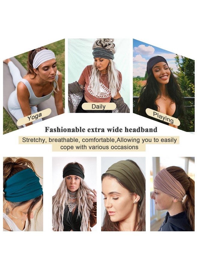 Xtrend 6 Packs Wide Headbands For Women Stretch Fashion Headband Hair Band Turban Sports Workout Hairband Girls Accessories (Black, Coffee, Beige, Dark Gray, Light Gray, Army Green) - Image 4