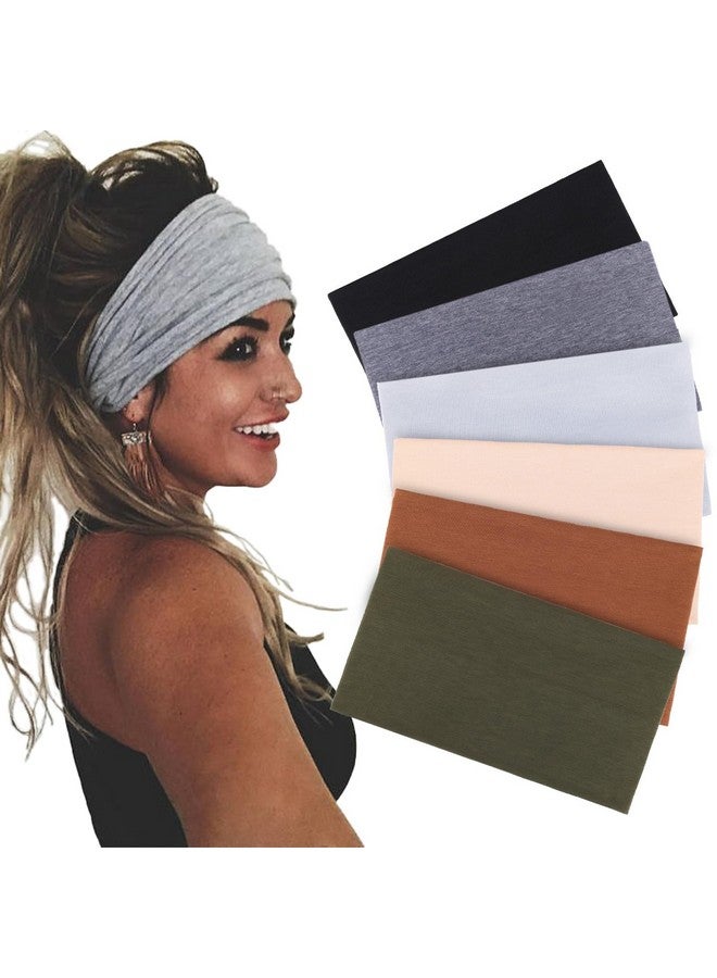 Xtrend 6 Packs Wide Headbands For Women Stretch Fashion Headband Hair Band Turban Sports Workout Hairband Girls Accessories (Black, Coffee, Beige, Dark Gray, Light Gray, Army Green) - Image 1