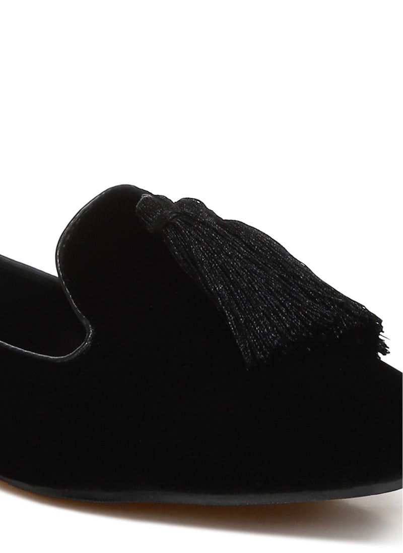 London Rag Iconic Tassel Detail Velvet Loafers in Black  - Image 5