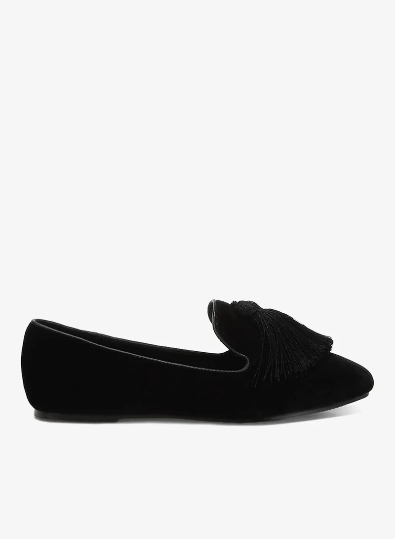 Iconic Tassel Detail Velvet Loafers in Black