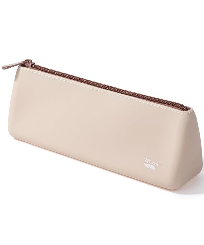 Mr Pen Silicone Pencil Case Pouch Warm Beige Aesthetic Triangular Design Multipurpose Aesthetic Pencil Case Small Silicone Makeup Bag