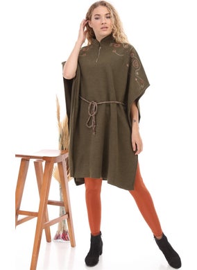 Garmi Women's Waist Belted Poncho Khaki  - Image 2