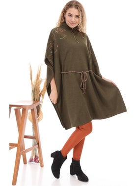 Garmi Women's Waist Belted Poncho Khaki  - Image 3